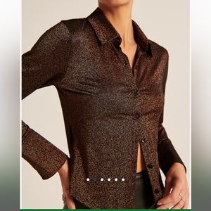 Gorgeous Abercrombie Copper Gold Shimmer Long Sleeve Sparkle Button-Up Top